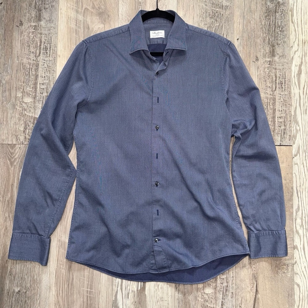 STENSTROMS Mens Slim Long Sleeve Sateen Dress Shirt Navy Size Large 16 1/2 42
